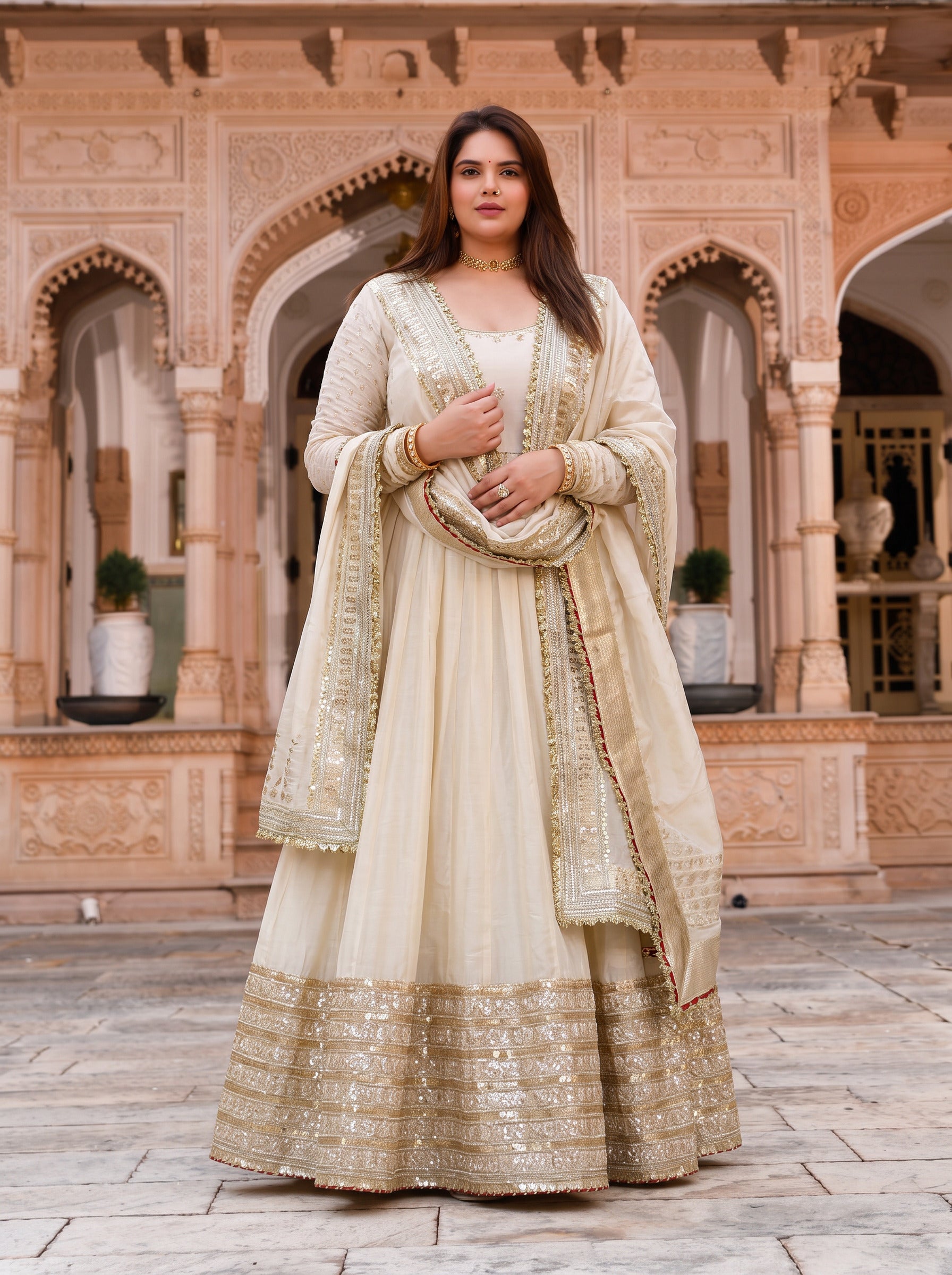 Plus Size Neha's Off White Colour Trending Anarkali Suit Set