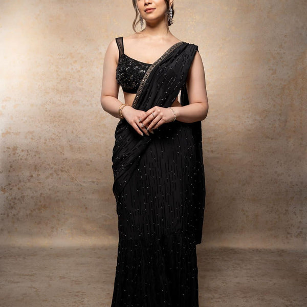 Black Colour Ethnic Soft Net Fancy Looking Saree For Girls - KSM PRINTS -  4212730
