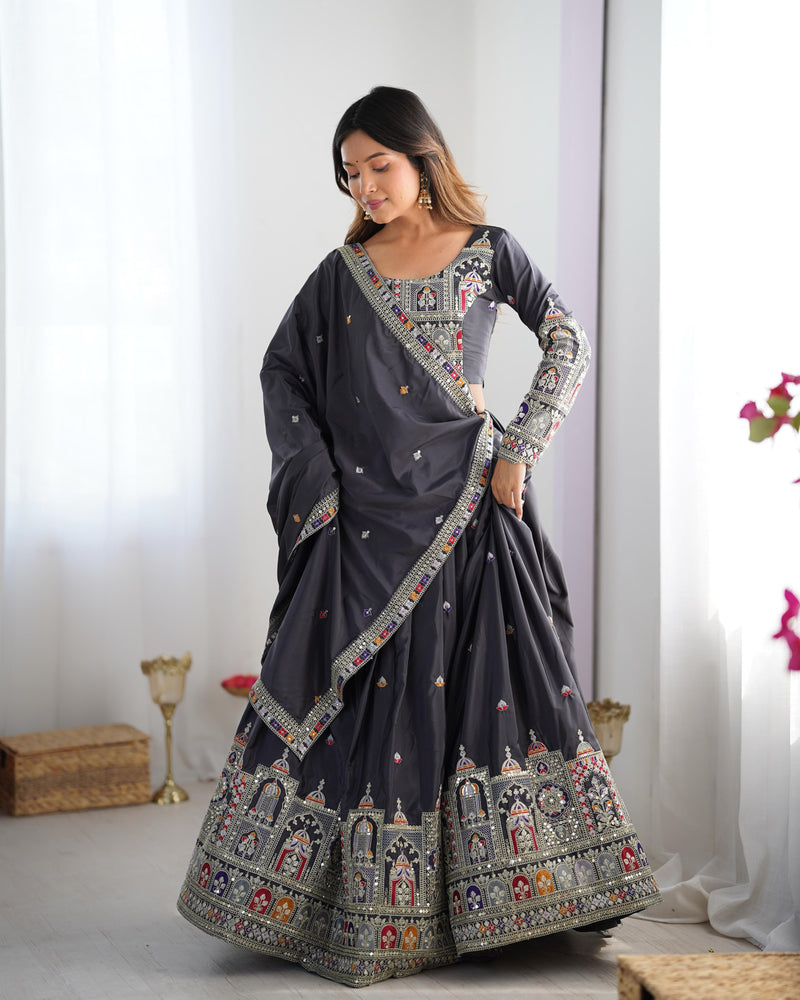 Black Color Natural Crepe silk Lehenga Choli