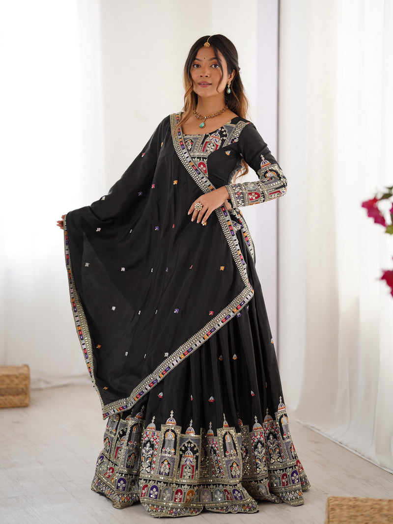 Black Color Natural Crepe silk Lehenga Choli