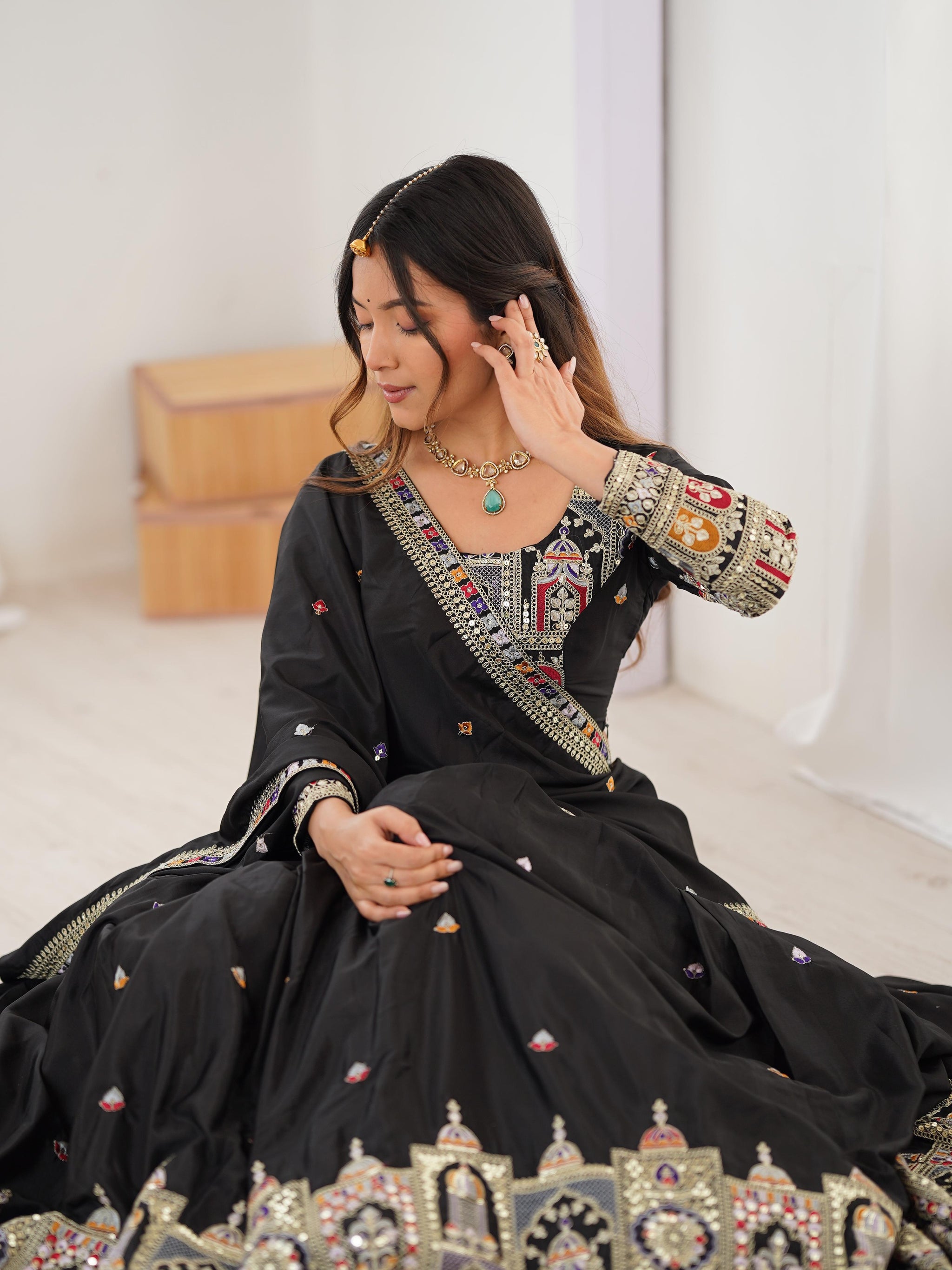 Black Color Natural Crepe silk Lehenga Choli