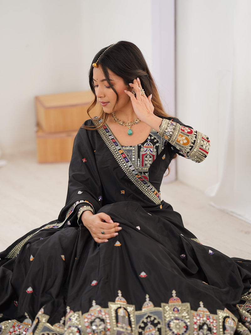 Black Color Natural Crepe silk Lehenga Choli