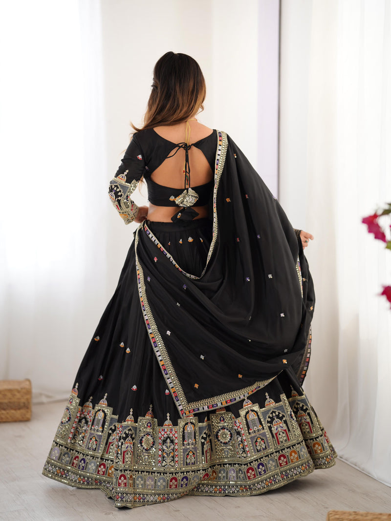 Black Color Natural Crepe silk Lehenga Choli
