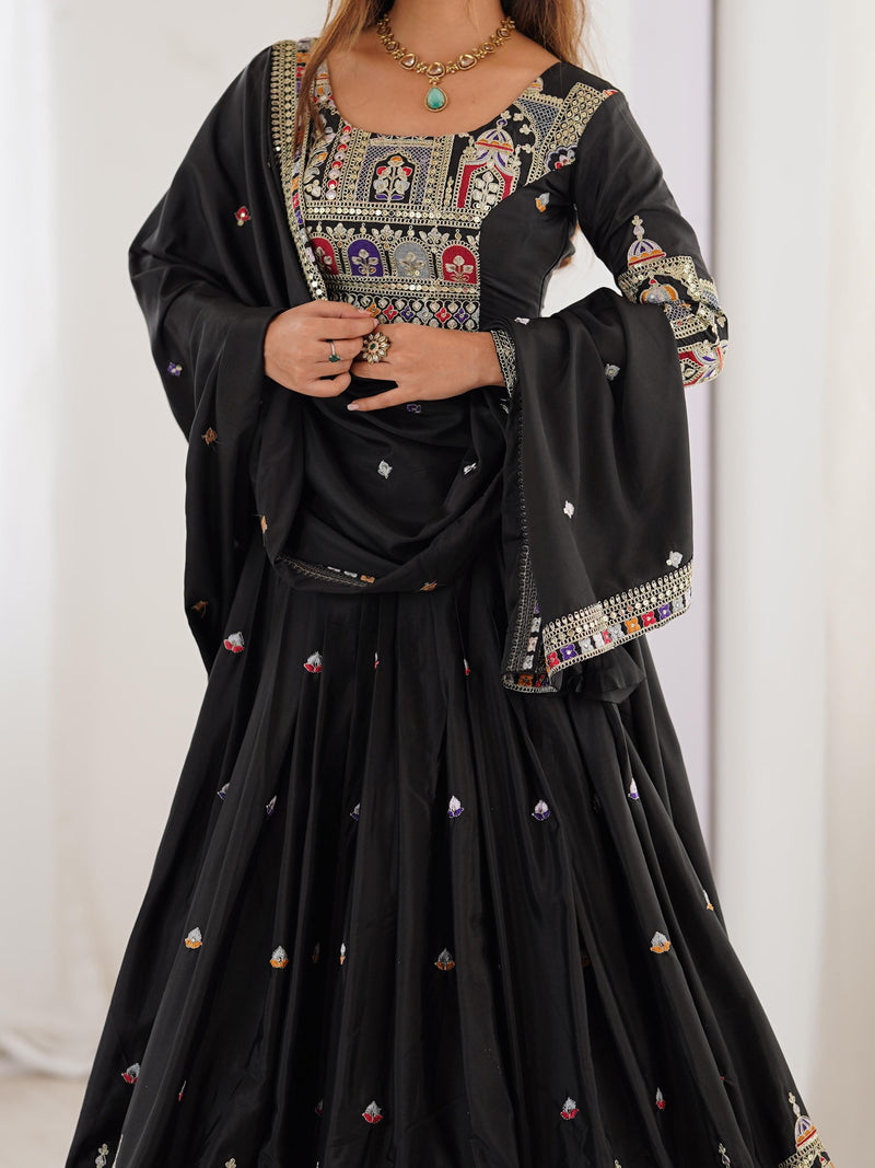 Black Color Natural Crepe silk Lehenga Choli