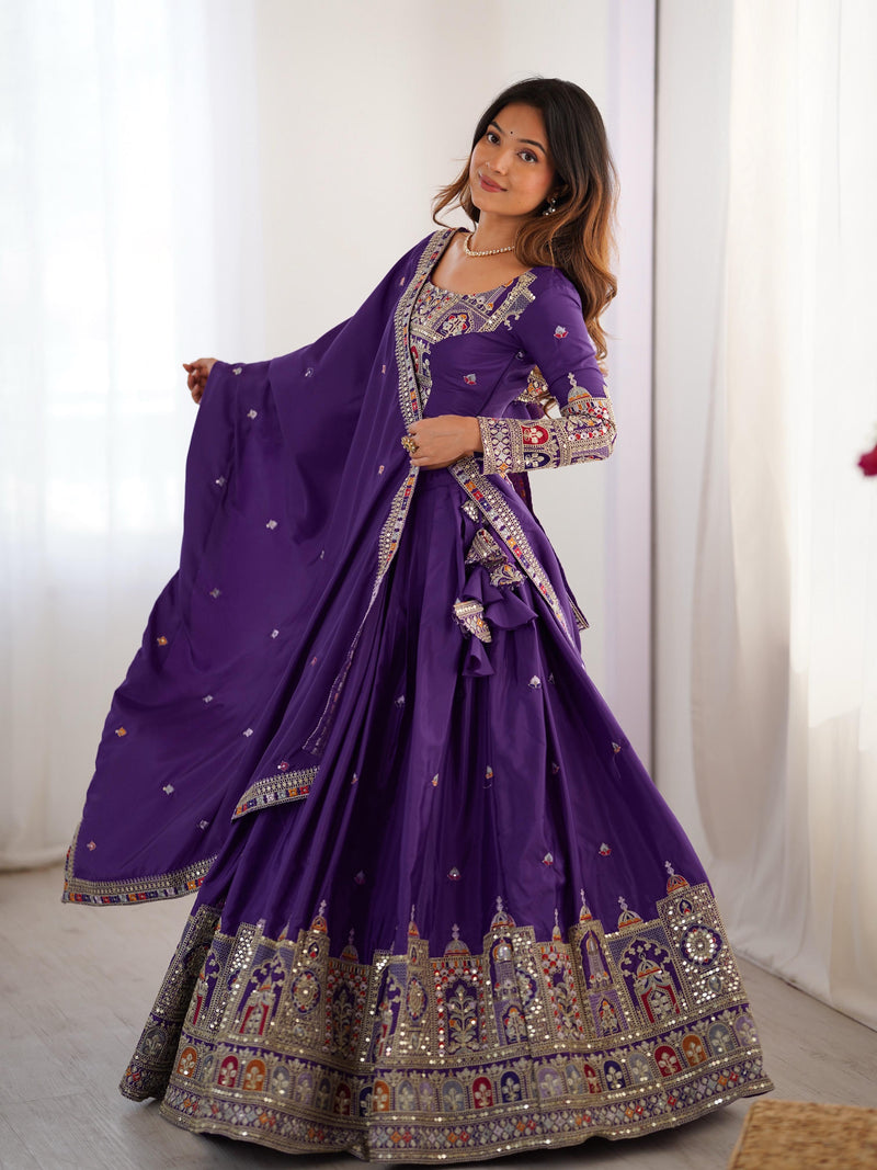 Purple Color Natural Crepe silk Lehenga Choli
