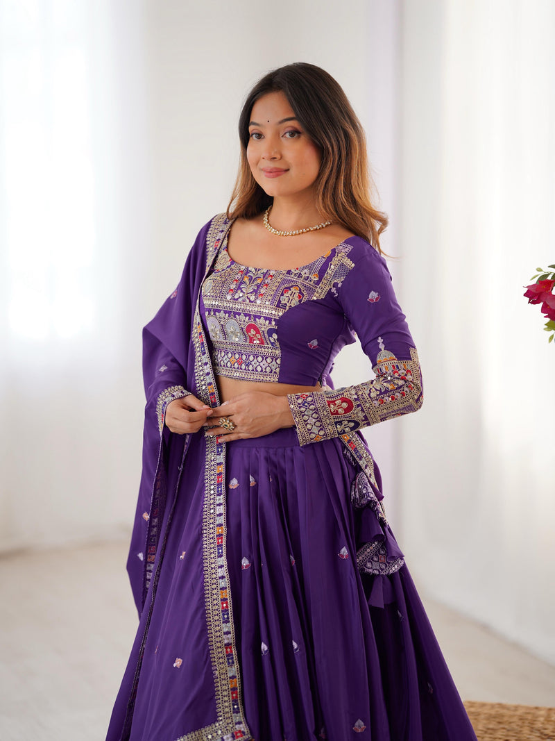 Purple Color Natural Crepe silk Lehenga Choli