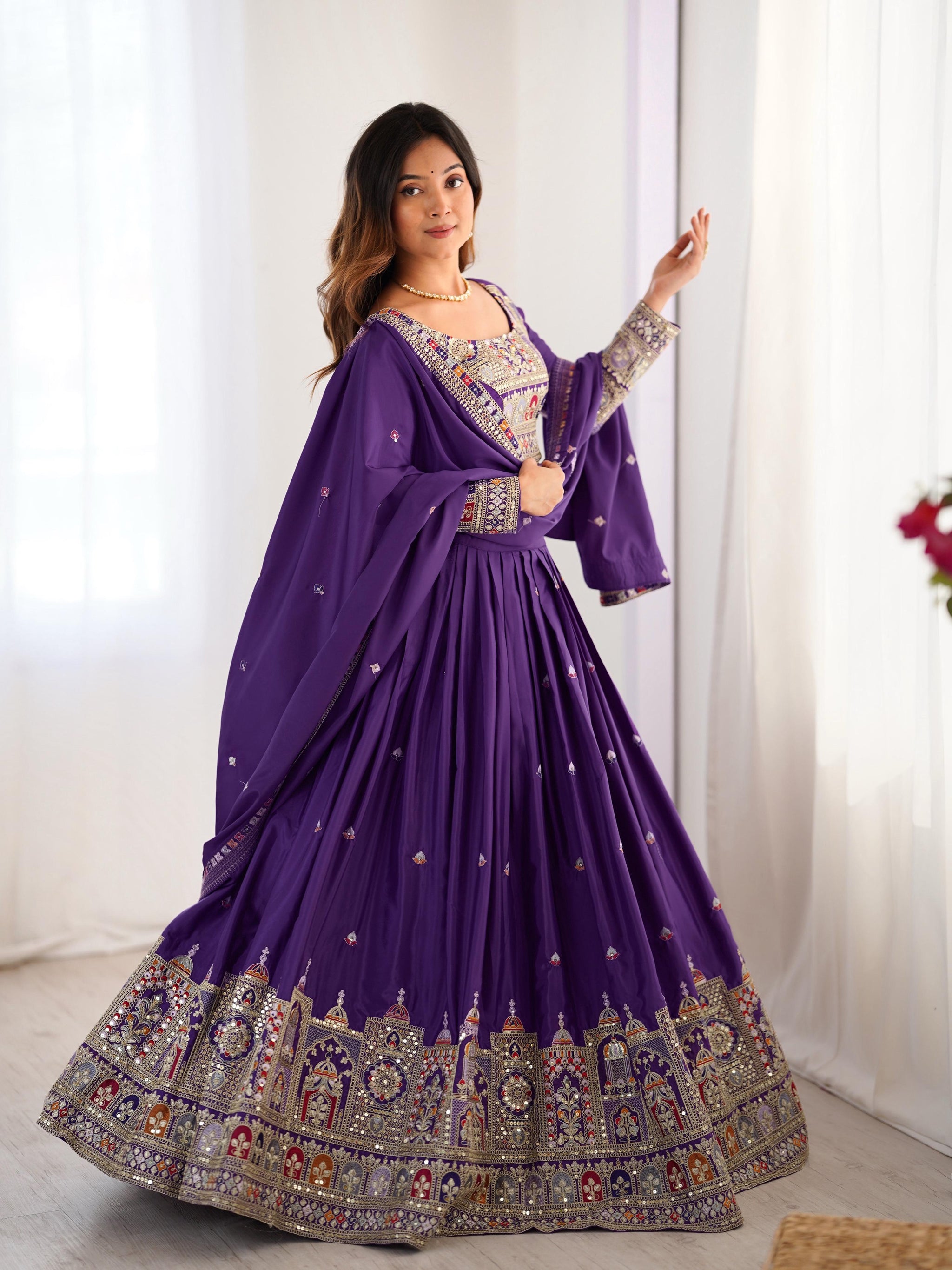 Purple Color Natural Crepe silk Lehenga Choli