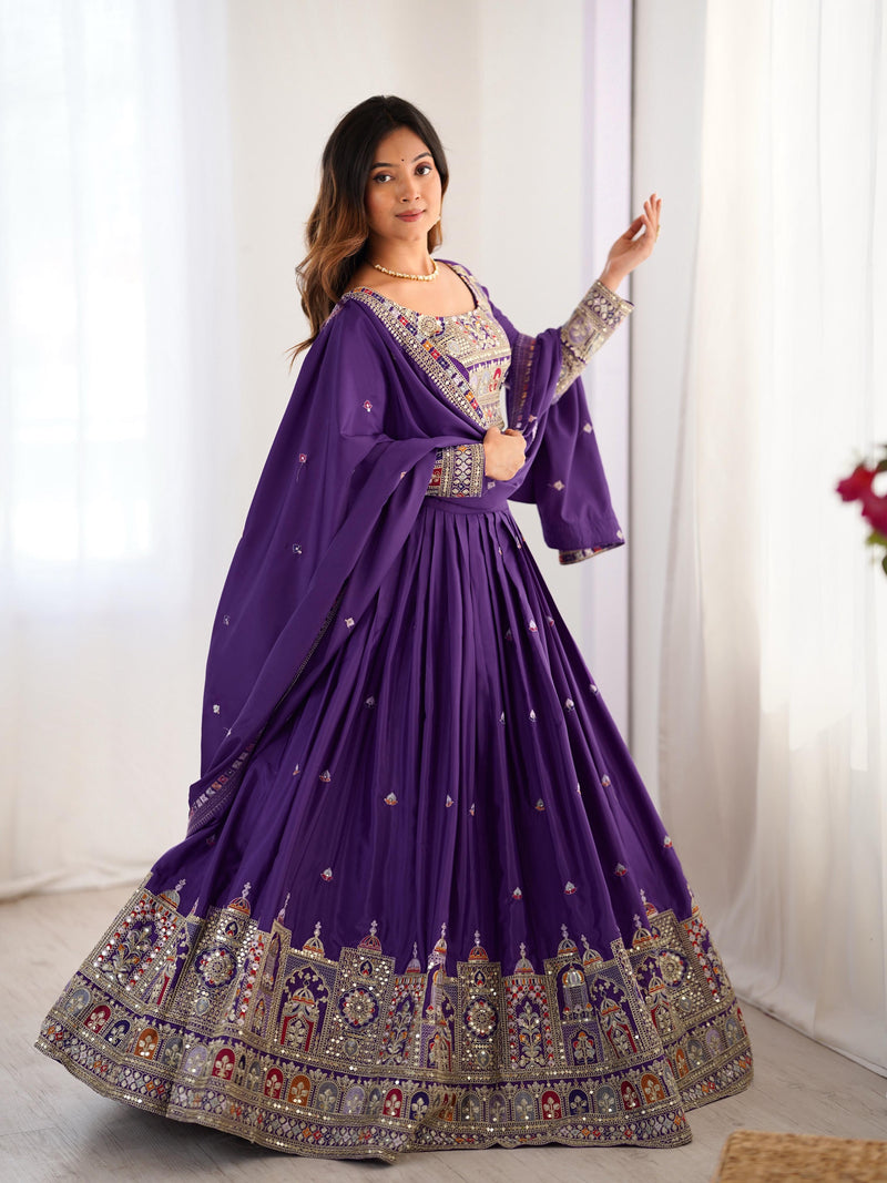 Purple Color Natural Crepe silk Lehenga Choli