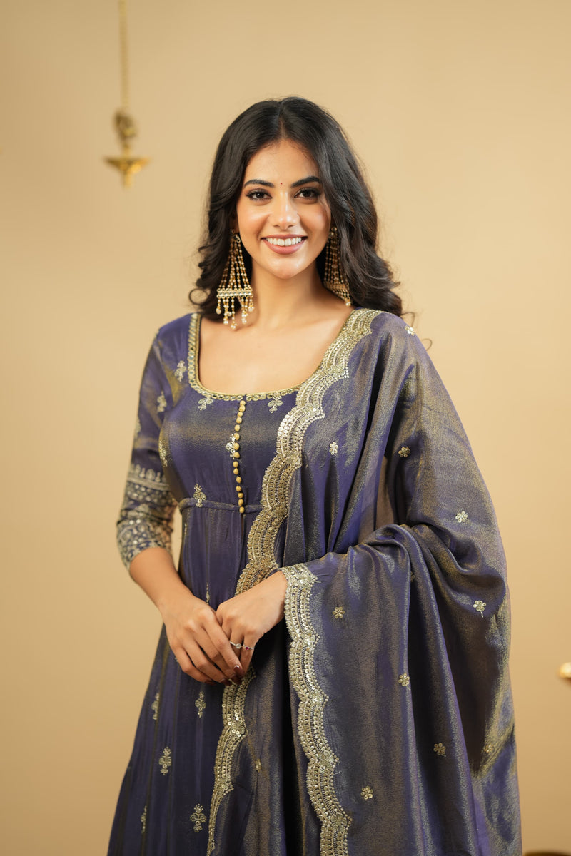 Aanya Royal Purple Festive Wear Anarkali Suit With Skirt
