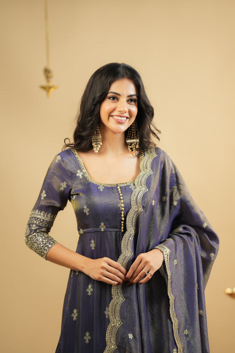 Aanya Royal Purple Festive Wear Anarkali Suit With Skirt
