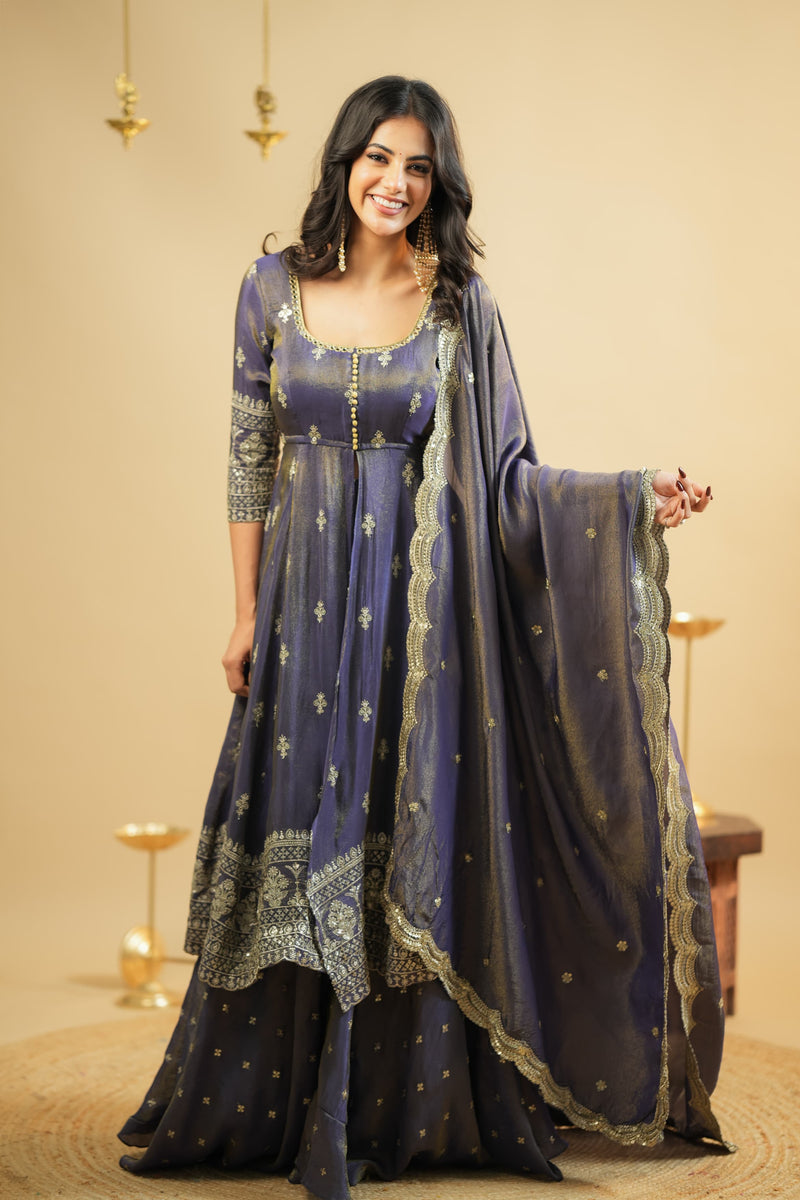 Aanya Royal Purple Festive Wear Anarkali Suit With Skirt
