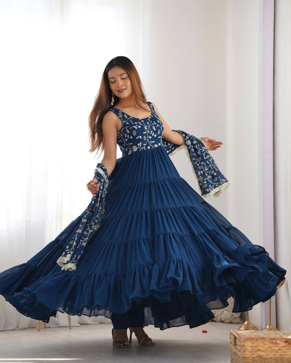 Rama Color Georgette Three Layer Ruffle Style Anarkali Suit