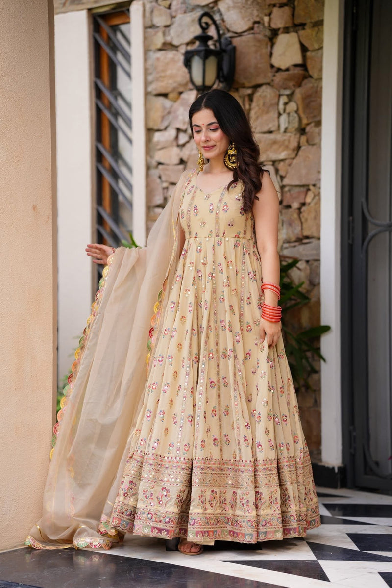Ethnic  Heavy Floral Embroidered Anarkali Gown for Weddings & Celebrations