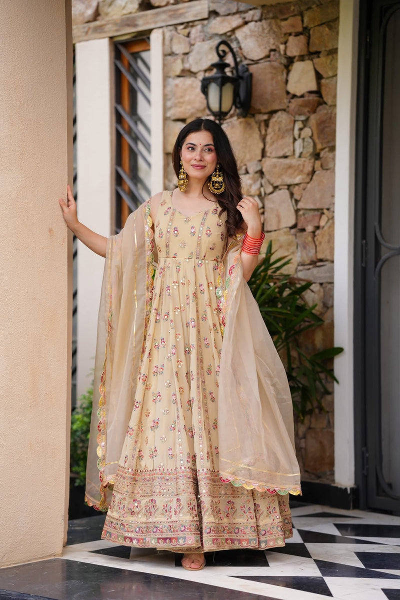 Ethnic  Heavy Floral Embroidered Anarkali Gown for Weddings & Celebrations