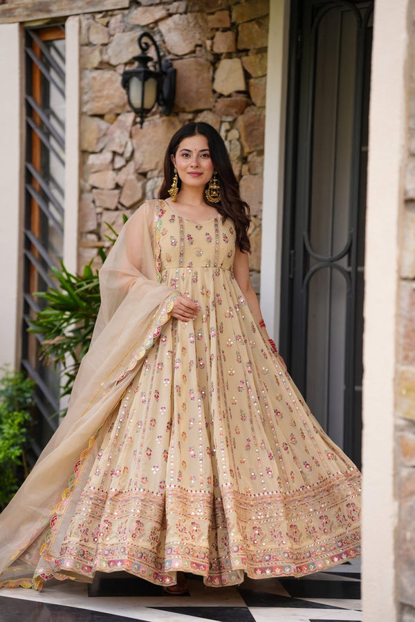 Ethnic  Heavy Floral Embroidered Anarkali Gown for Weddings & Celebrations