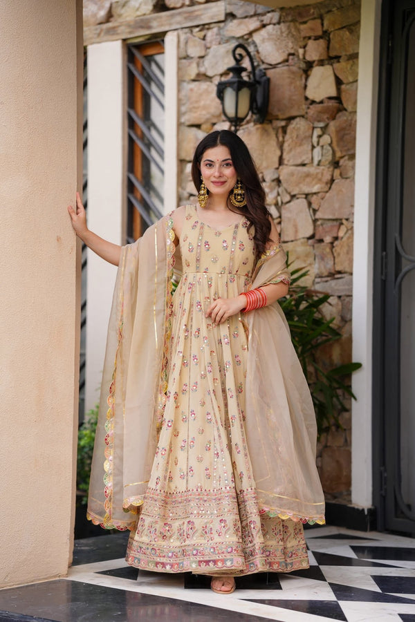 Ethnic  Heavy Floral Embroidered Anarkali Gown for Weddings & Celebrations