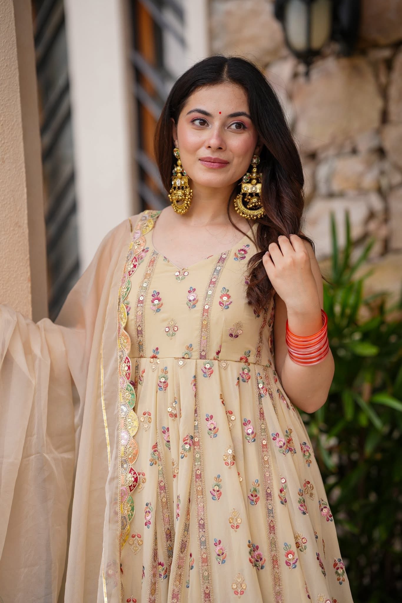 Ethnic  Heavy Floral Embroidered Anarkali Gown for Weddings & Celebrations