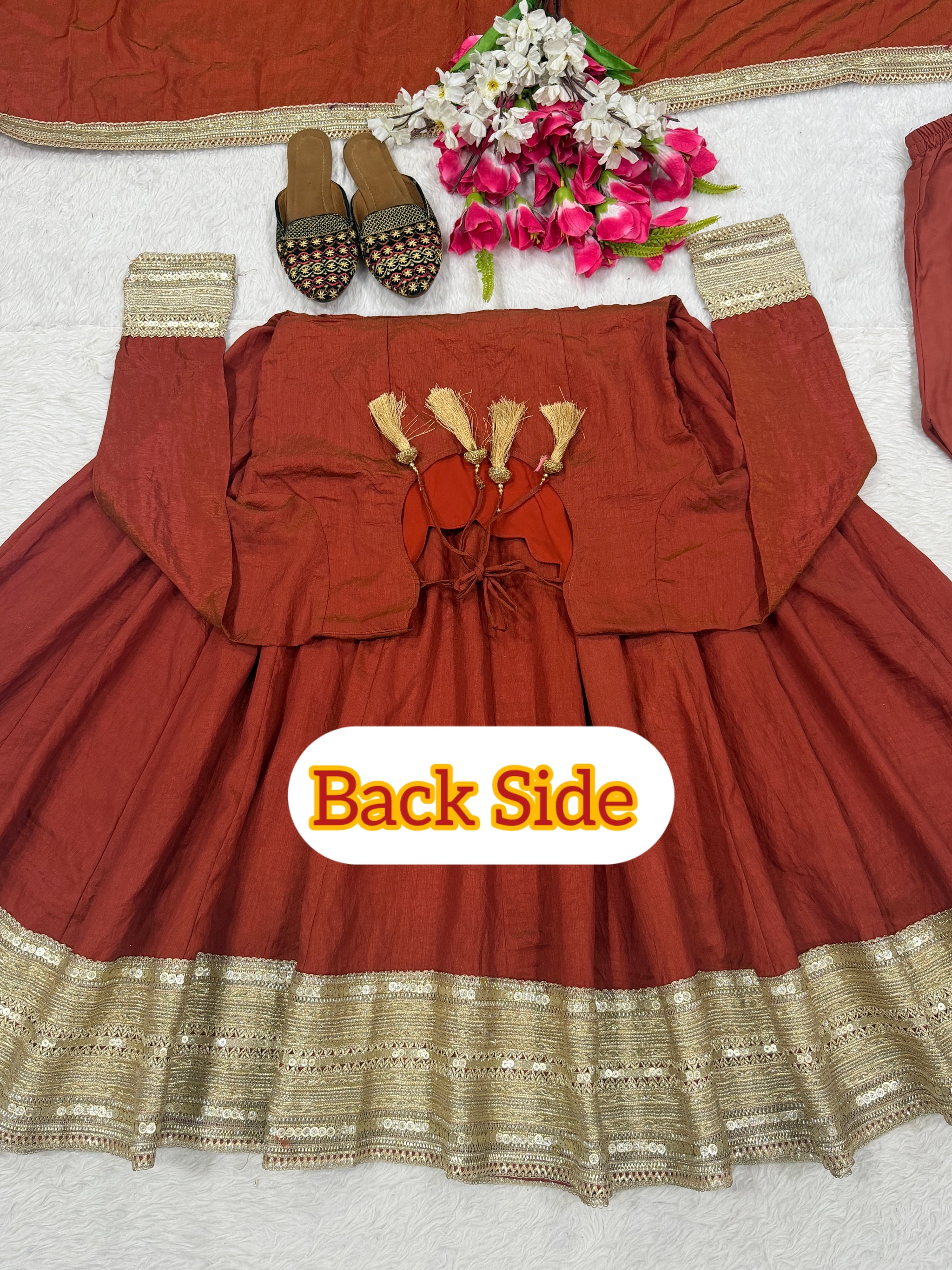 Rust Sequin Embroidered Anarkali Suit with Dupatta