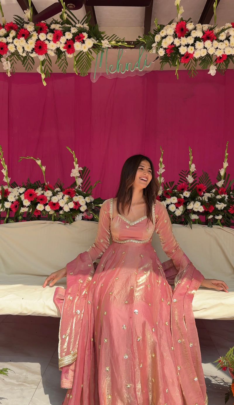 Glamorous Pink Ethnic Embroidered Anarkali Suit for Festive Wear