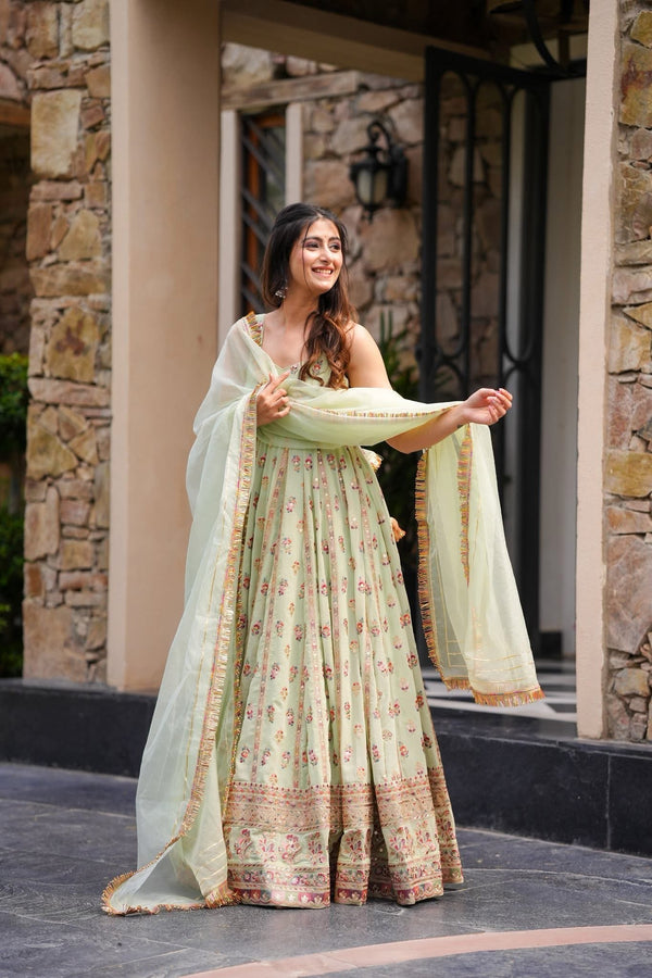 Designer Pista Green sequence Embroidery Anarkali Gown For Festive & Wedding Wear