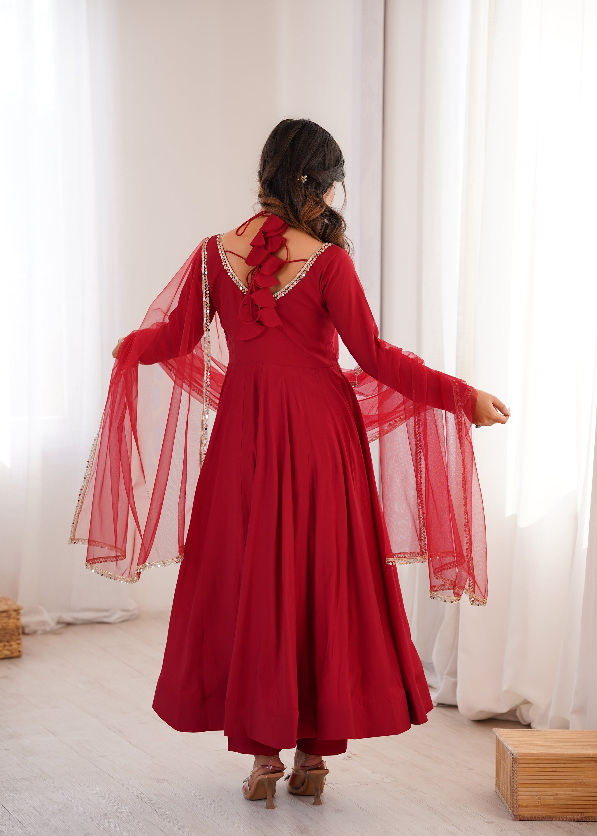 Maroon Color Chanderi Roman Silk Three Piece Anarkali Suit