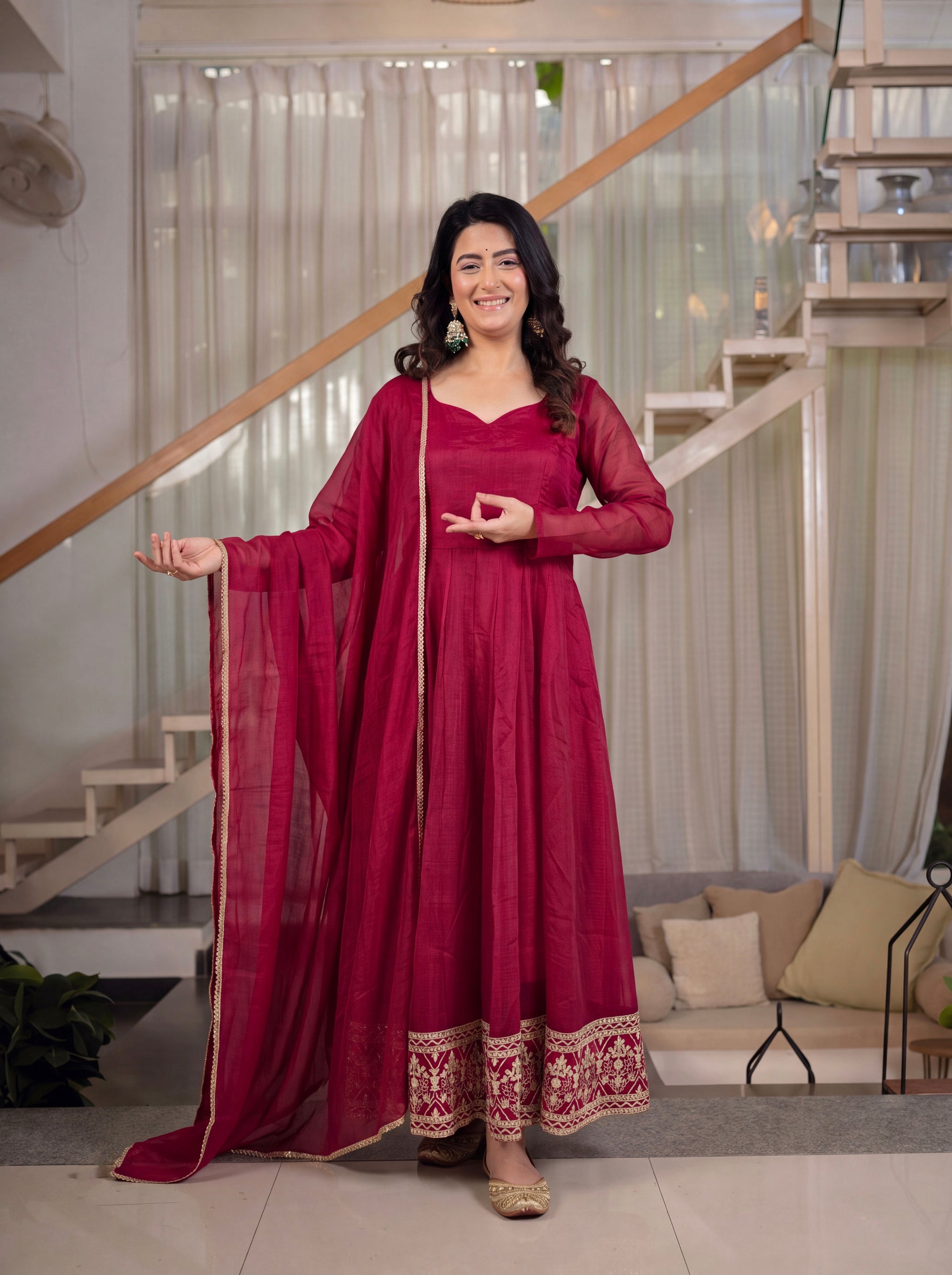 Maroon Embroidered Anarkali Suit with Dupatta