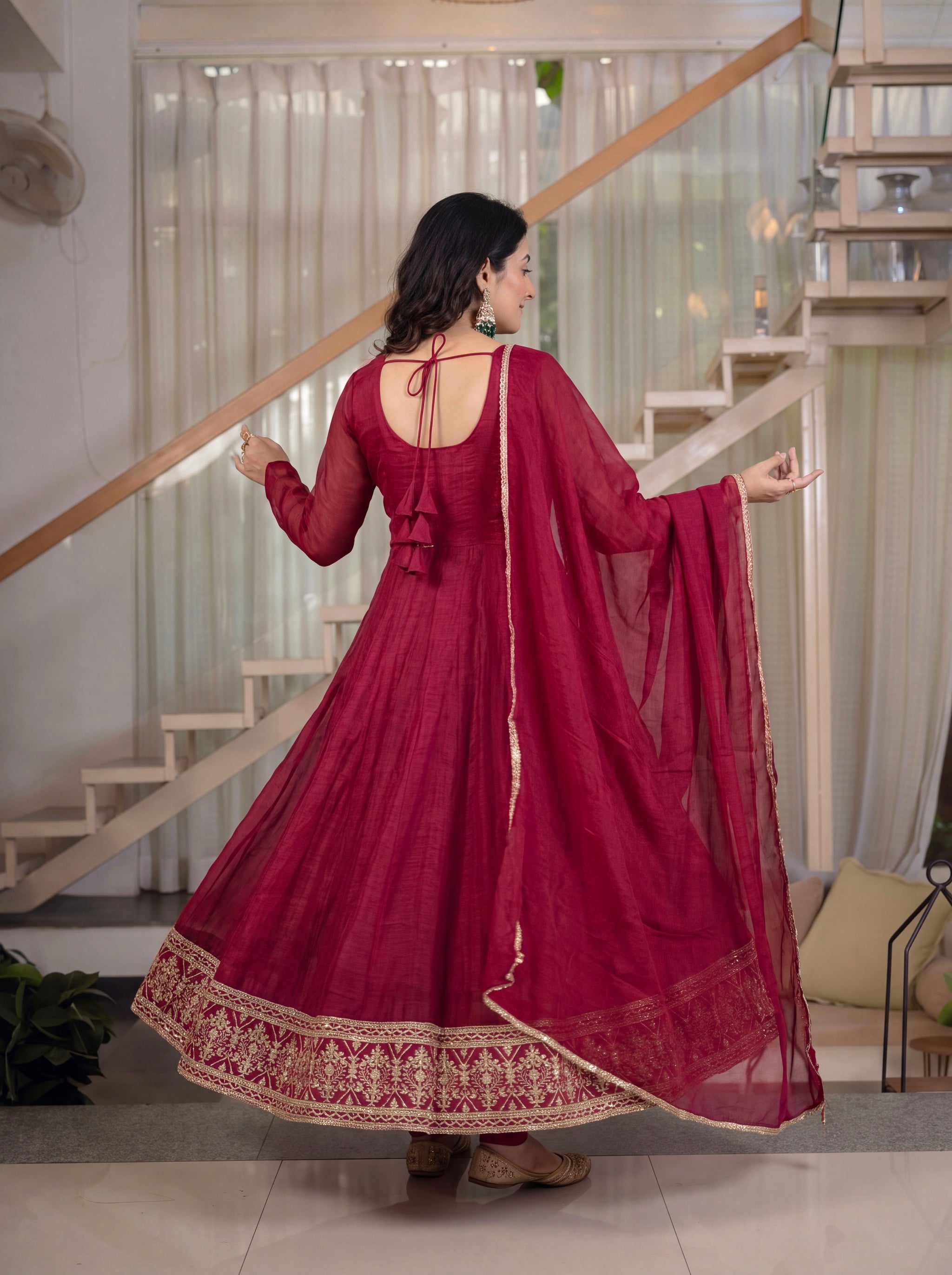 Maroon Embroidered Anarkali Suit with Dupatta