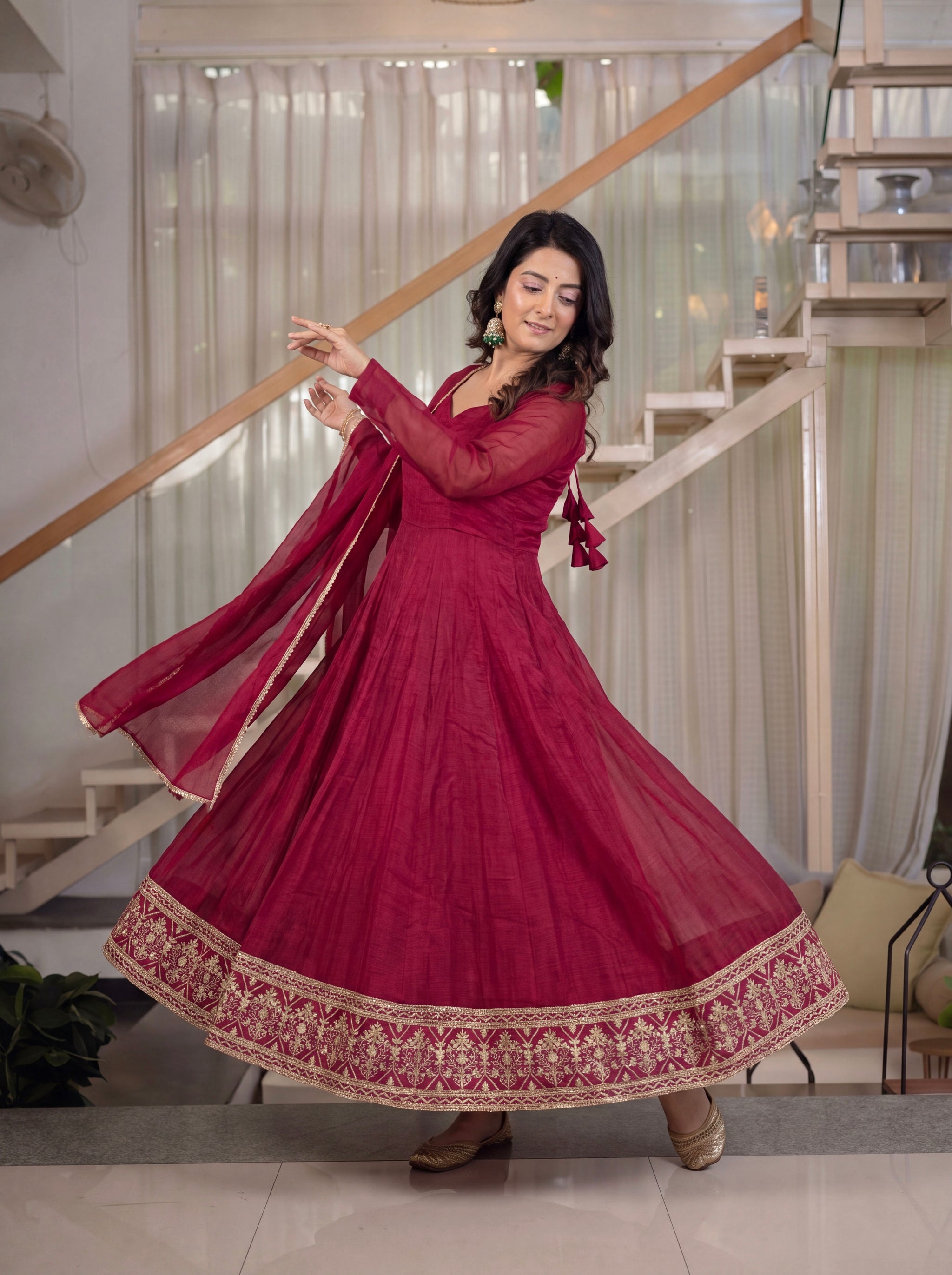Maroon Embroidered Anarkali Suit with Dupatta