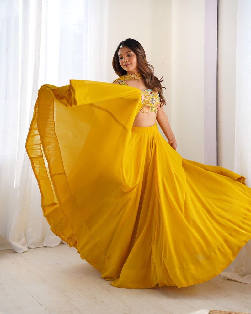 Yellow Color Pure Soft Georgette Lehenga Choli