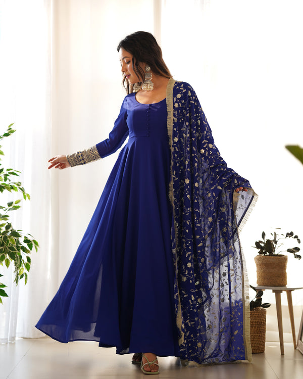 Blue Color Georgette With Sequence Work Anarkali Suit