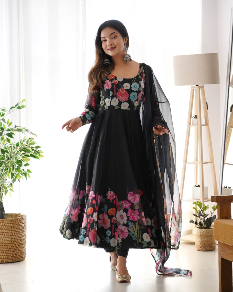 Floral Organza Anarkali With Dupatta And Pant