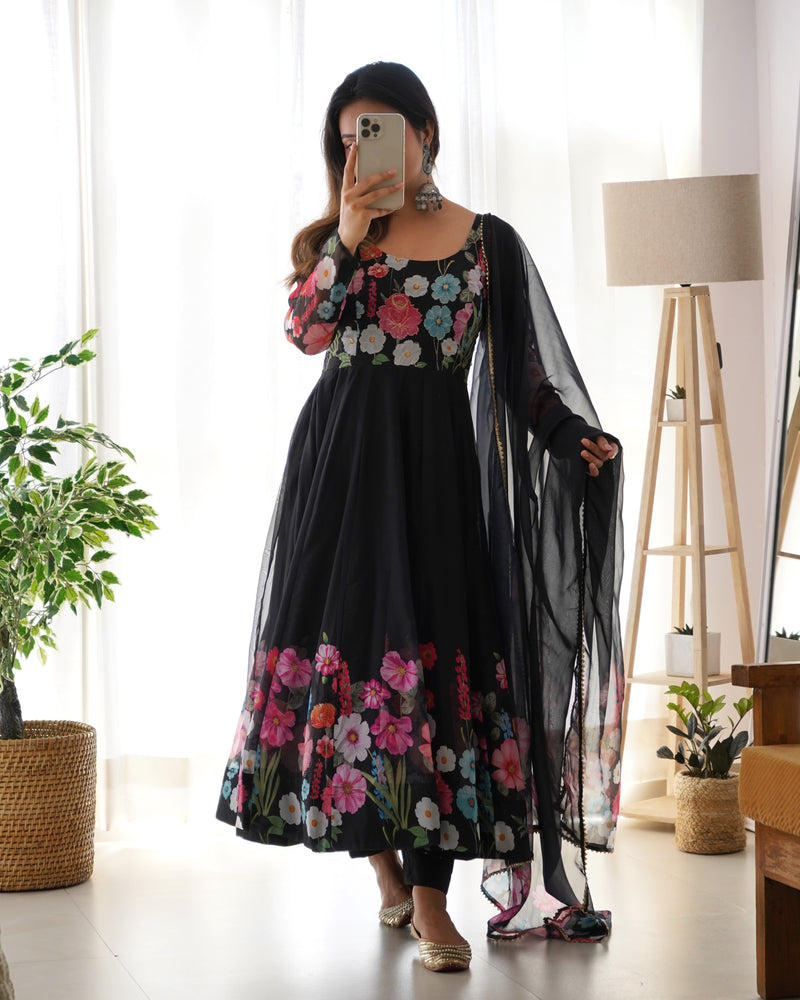 Floral Organza Anarkali With Dupatta And Pant