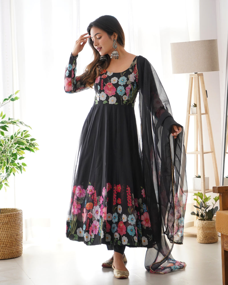 Floral Organza Anarkali With Dupatta And Pant