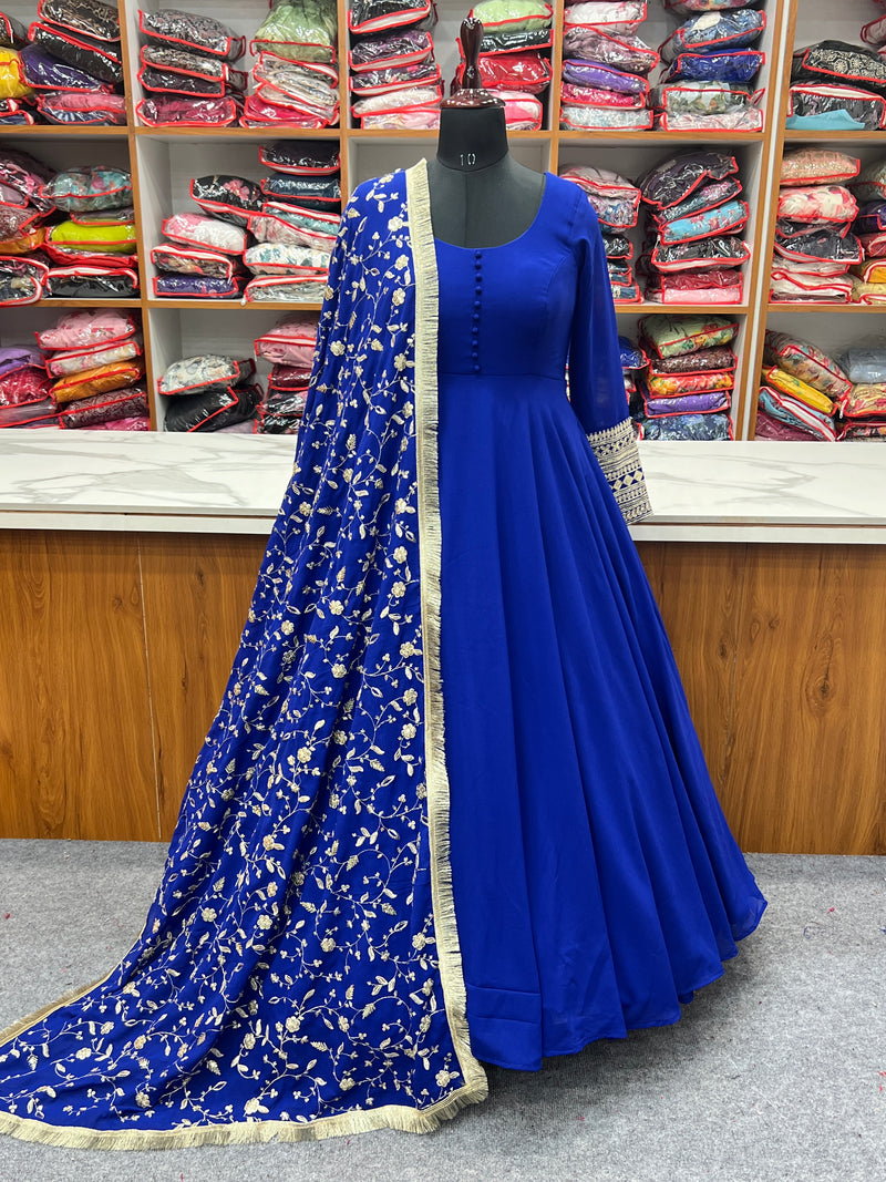 Blue Color Georgette With Sequence Work Anarkali Suit