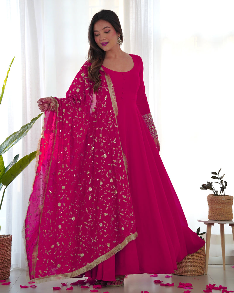 Attractive Pink Anarkali Suit Set With Heavy Dupatta