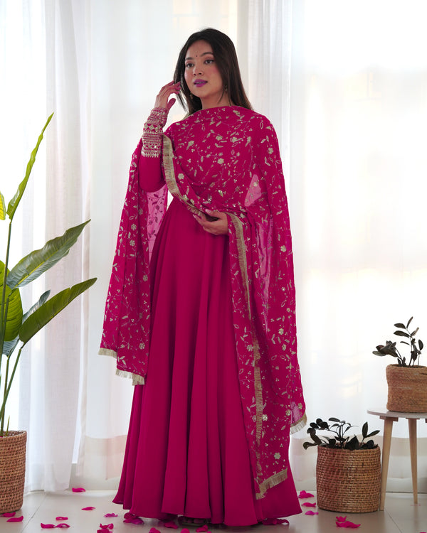Attractive Pink Anarkali Suit Set With Heavy Dupatta