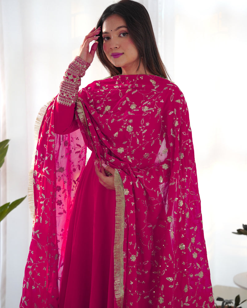 Attractive Pink Anarkali Suit Set With Heavy Dupatta