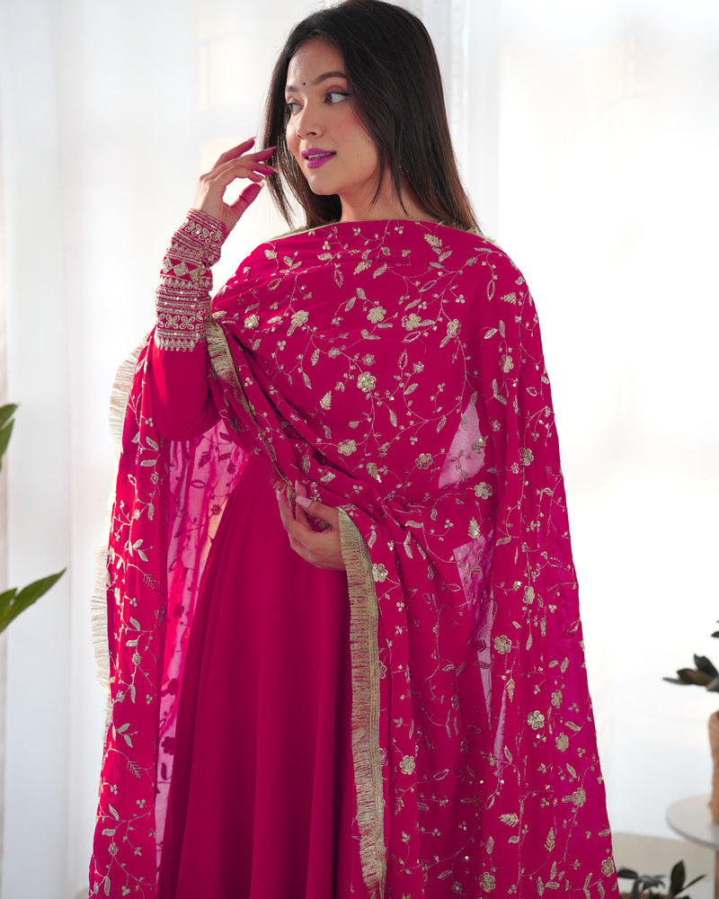 Attractive Pink Anarkali Suit Set With Heavy Dupatta