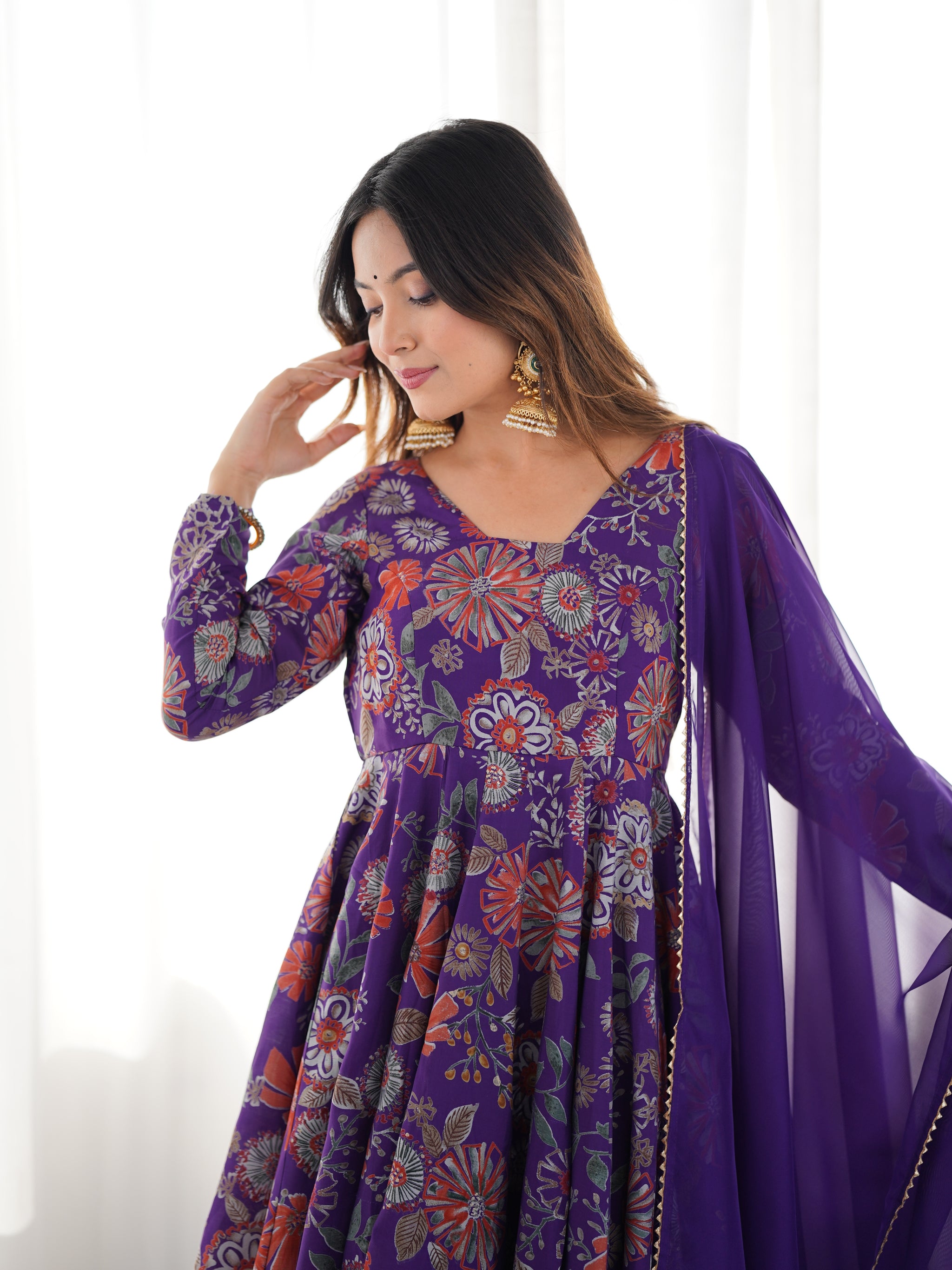 Purple Color Roman Silk Discharge Printed Plazzo Suit