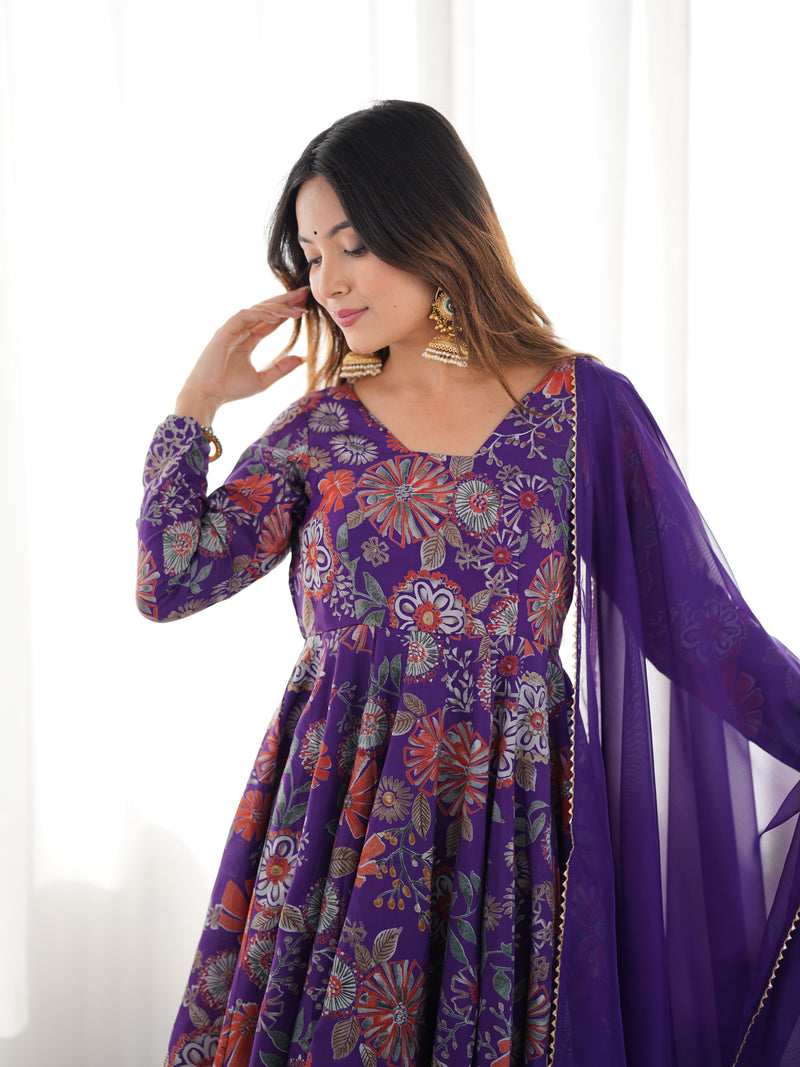 Purple Color Roman Silk Discharge Printed Plazzo Suit