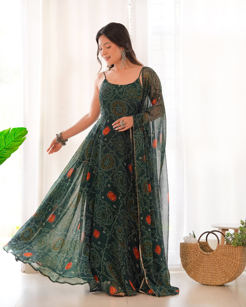 floral chiffon anarkali dress Pink Vibrant Floral Chiffon Anarkali Gown Set