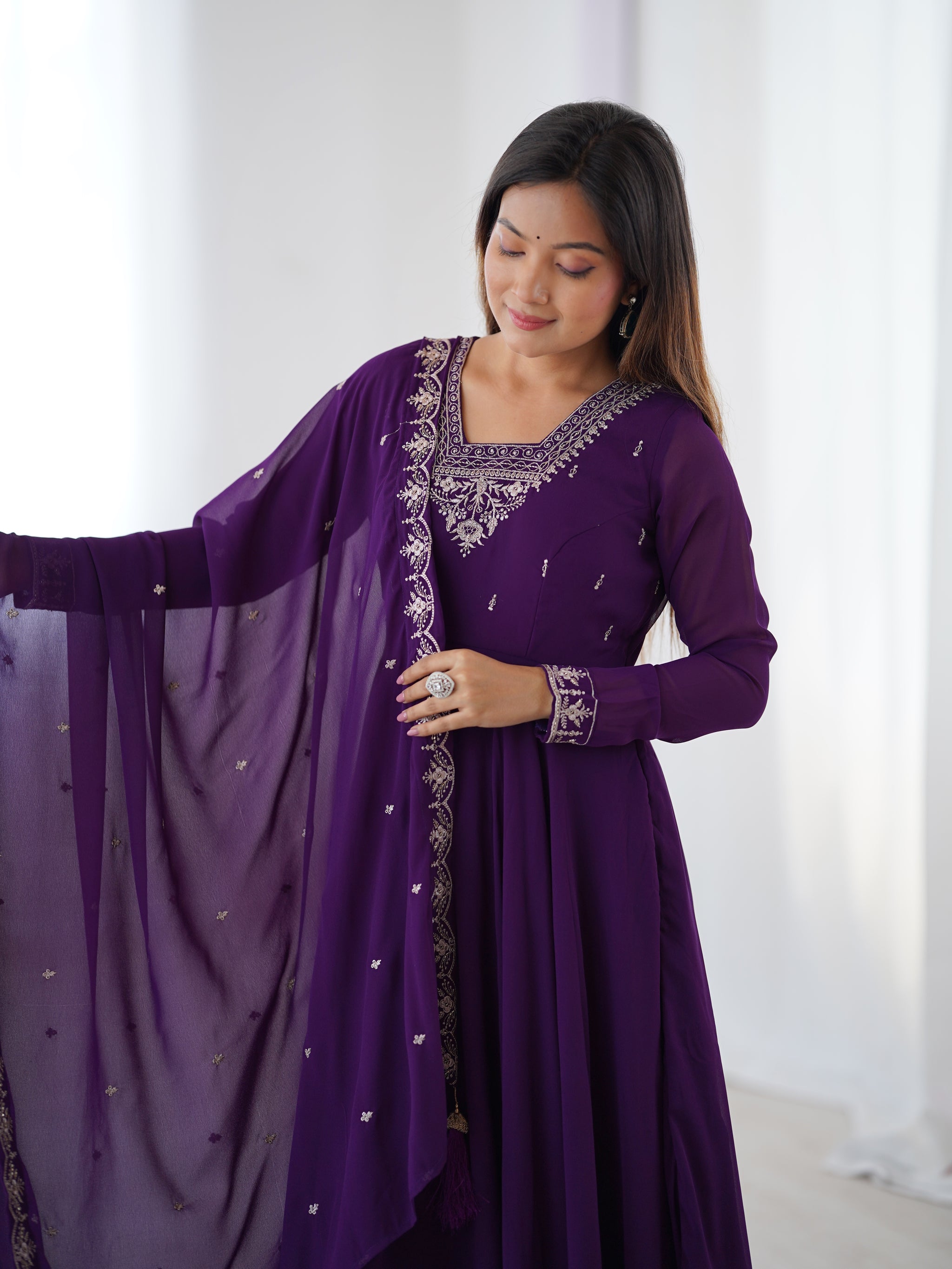Purple Color Georgette Embroidered Three Piece Anarkali Suit