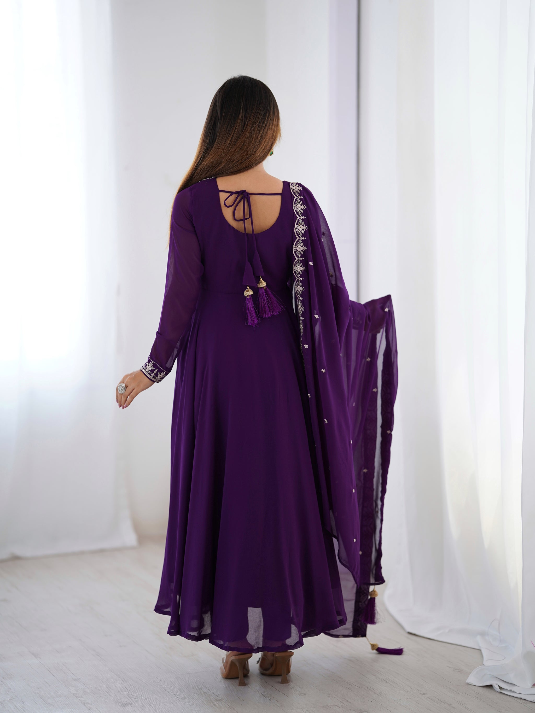 Purple Color Georgette Embroidered Three Piece Anarkali Suit