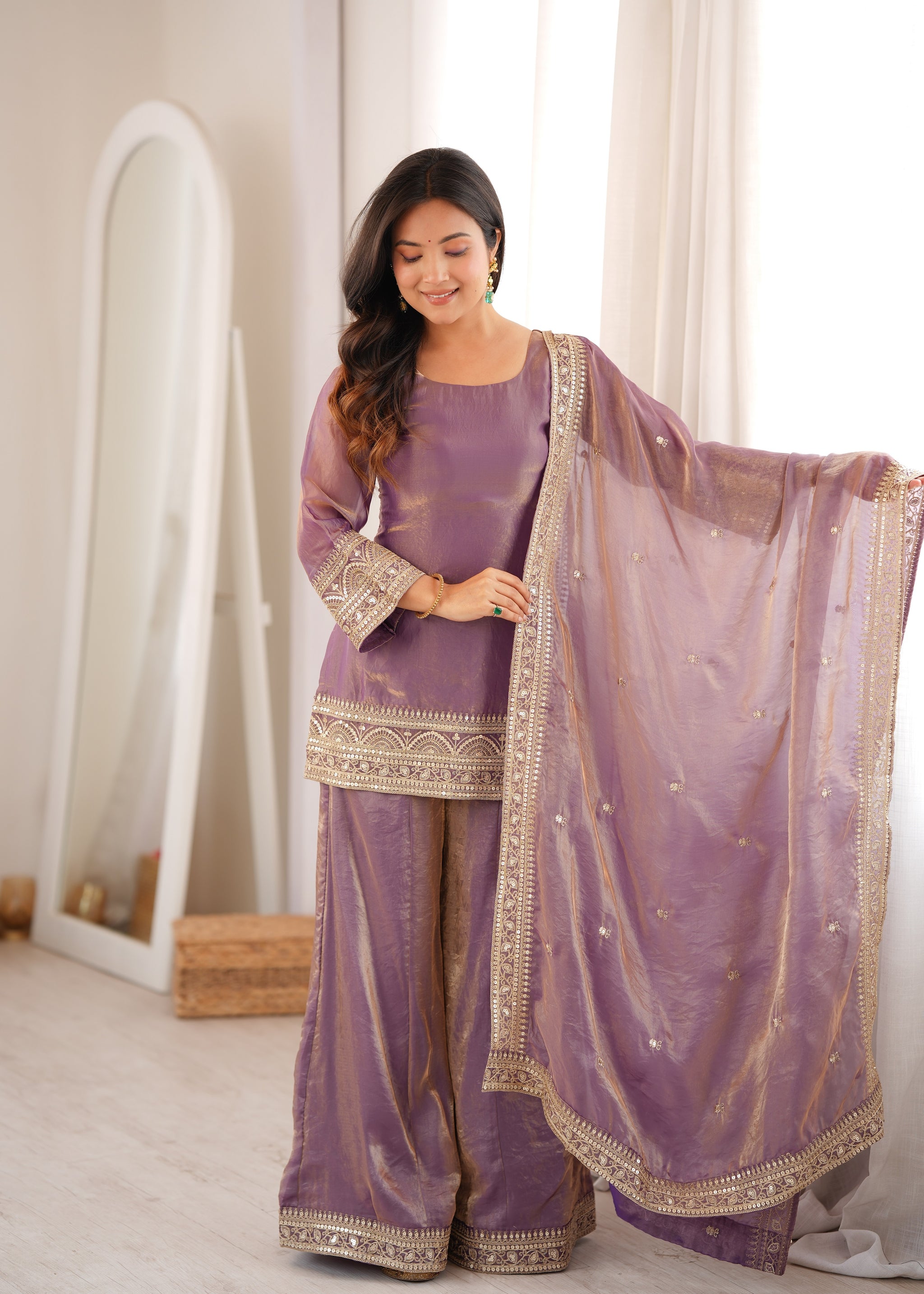Dusty Pink Color Fendi Silk Embroidered Suit