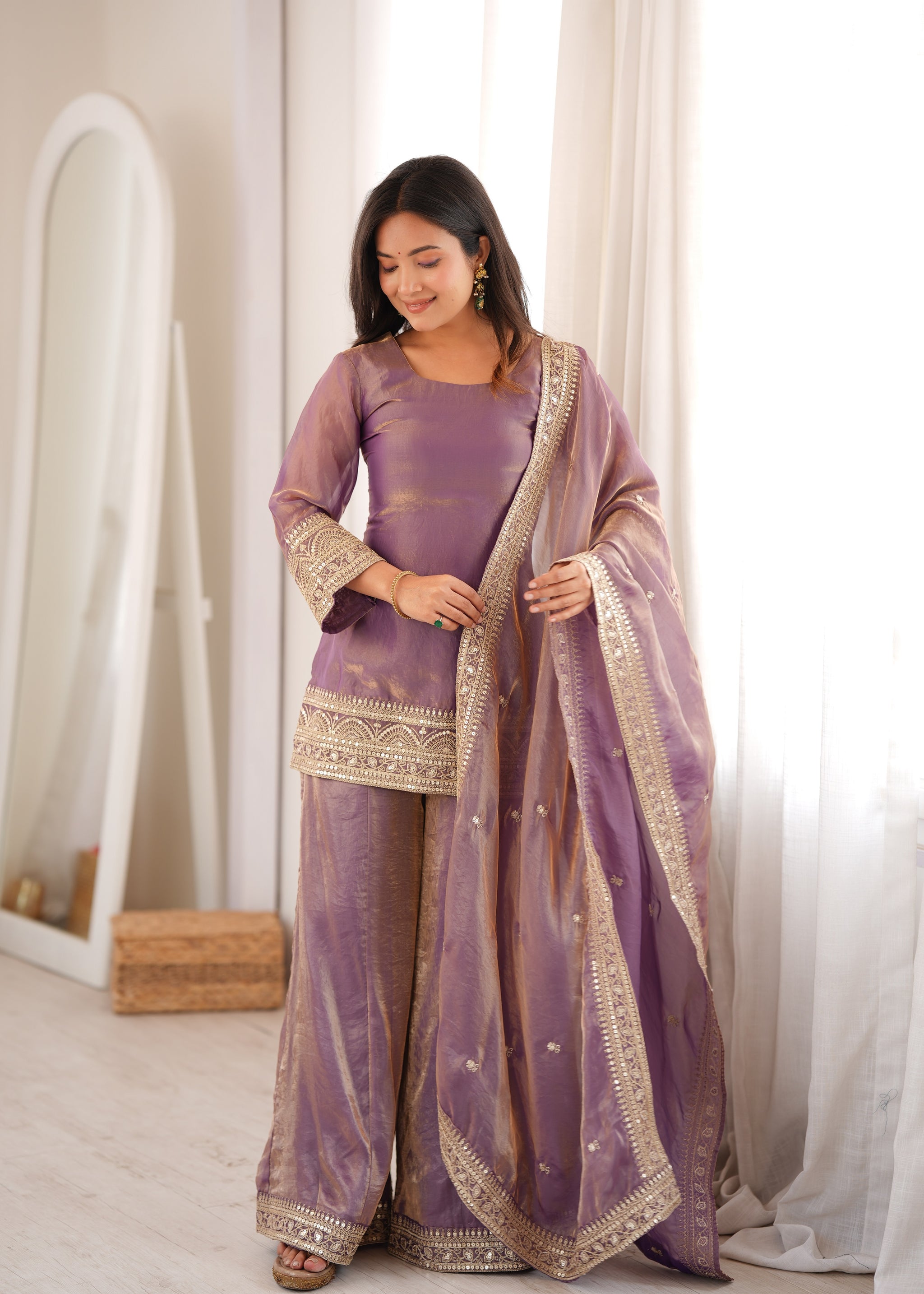 Dusty Pink Color Fendi Silk Embroidered Suit
