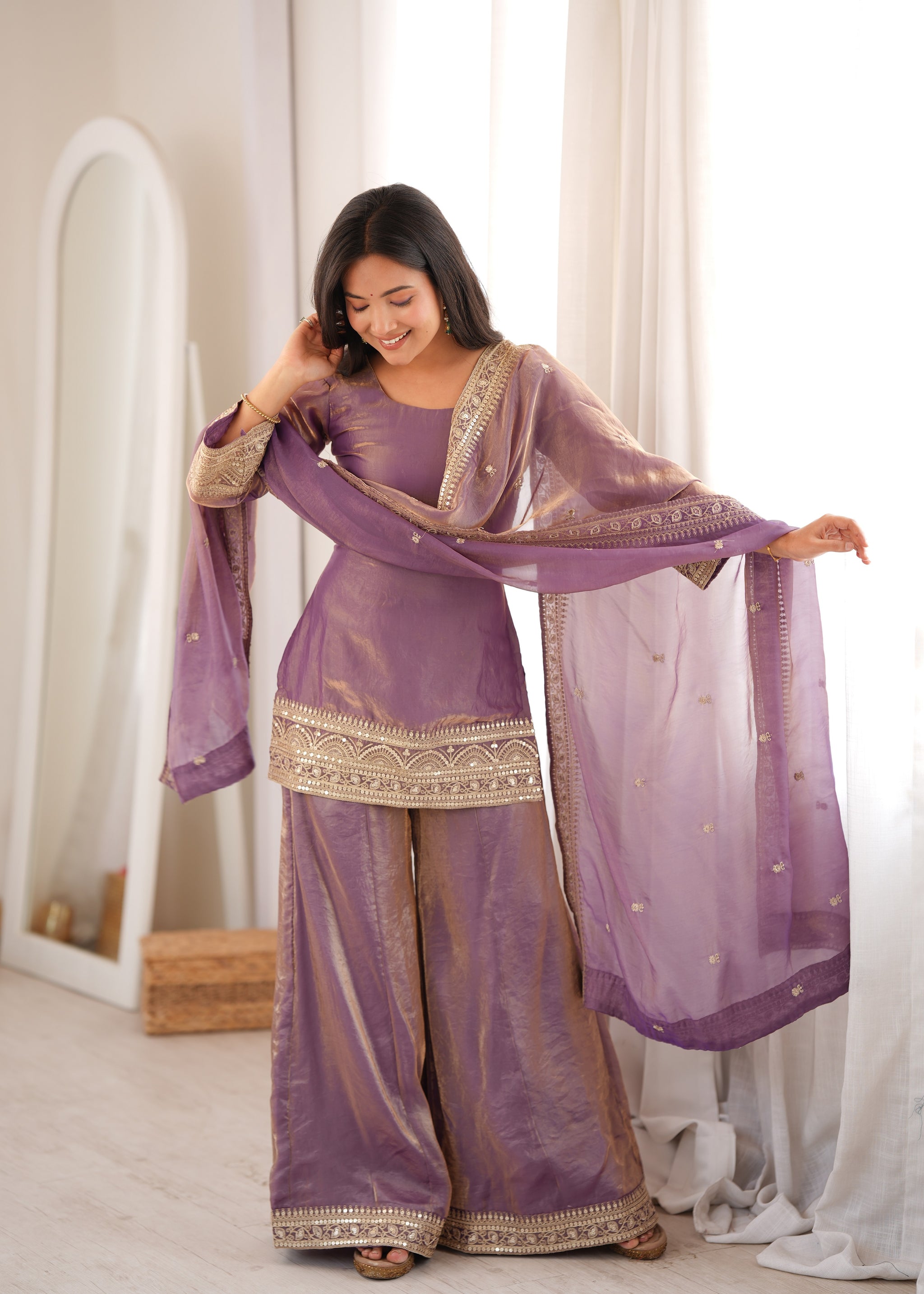 Dusty Pink Color Fendi Silk Embroidered Suit