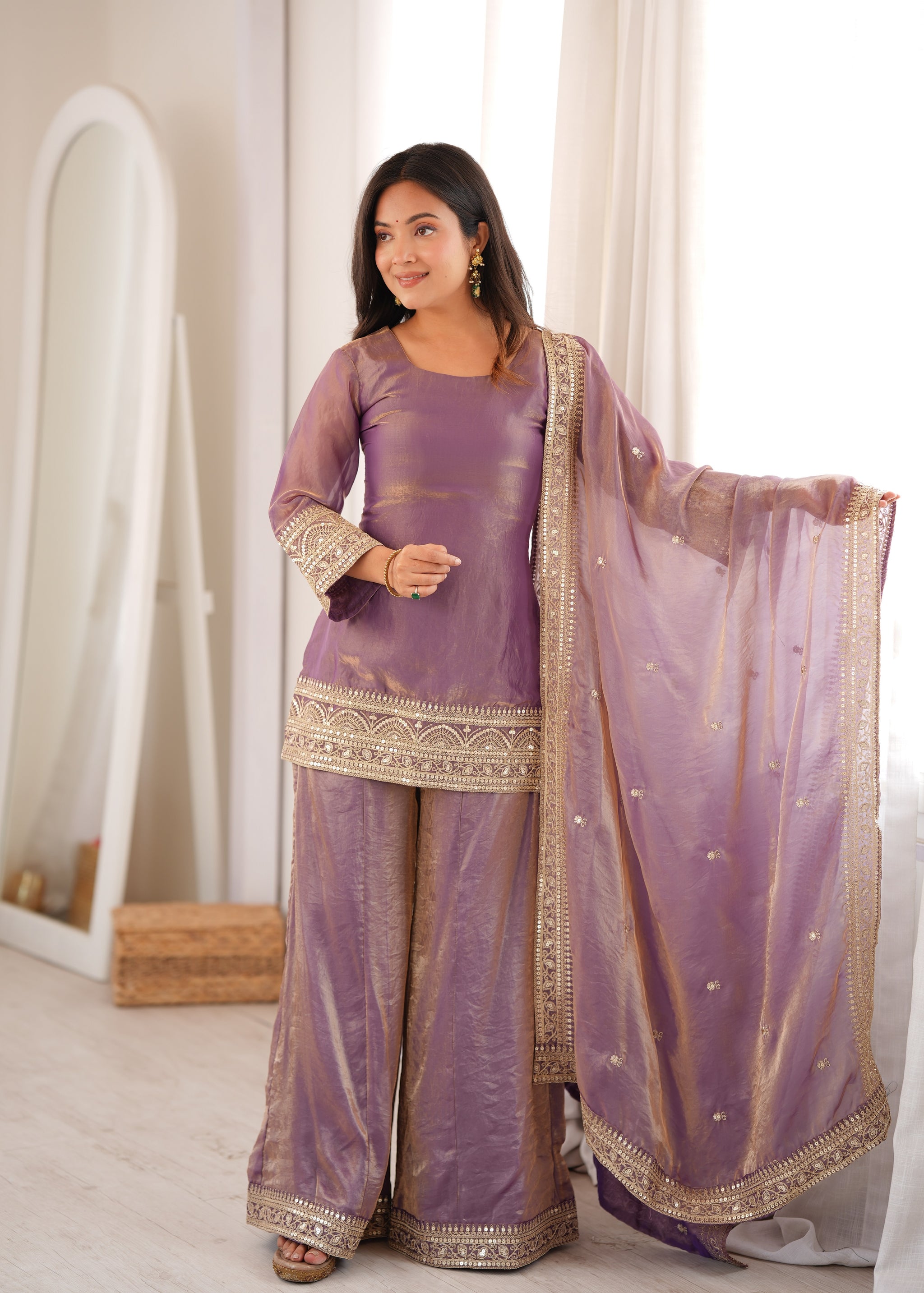 Dusty Pink Color Fendi Silk Embroidered Suit
