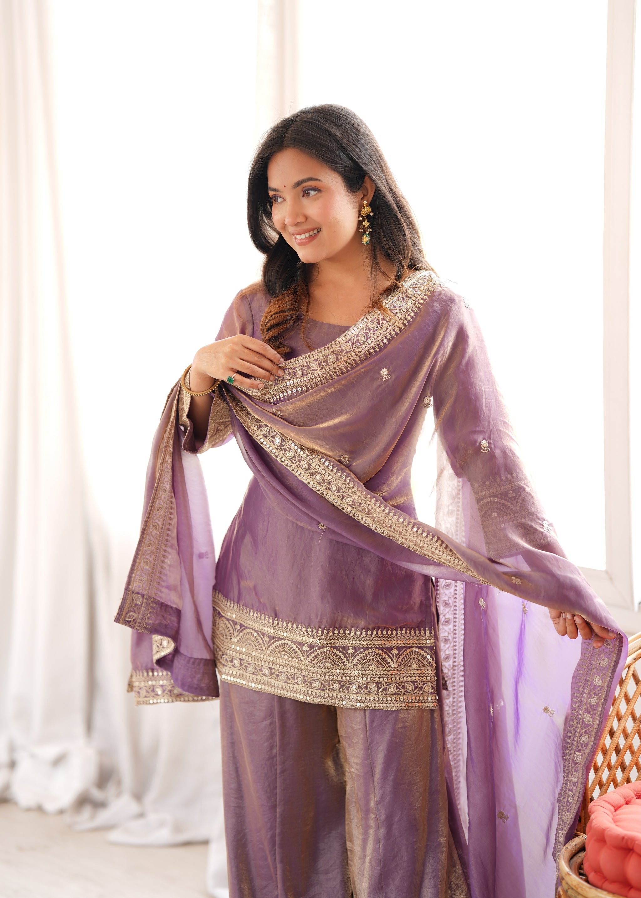 Dusty Pink Color Fendi Silk Embroidered Suit