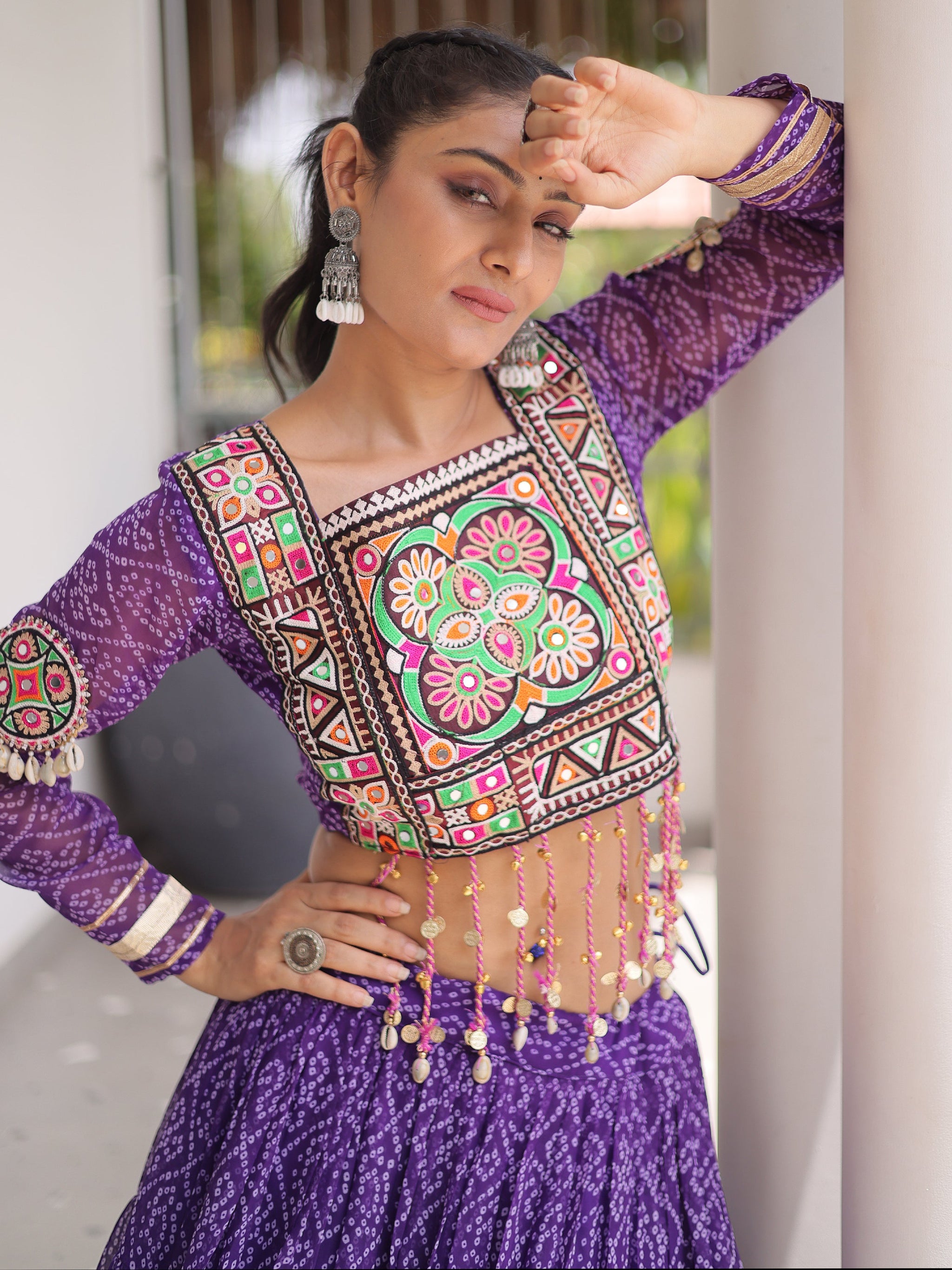 Magnetic Purple Bandhani Printed Georgette Navratri Special Lehenga Choli