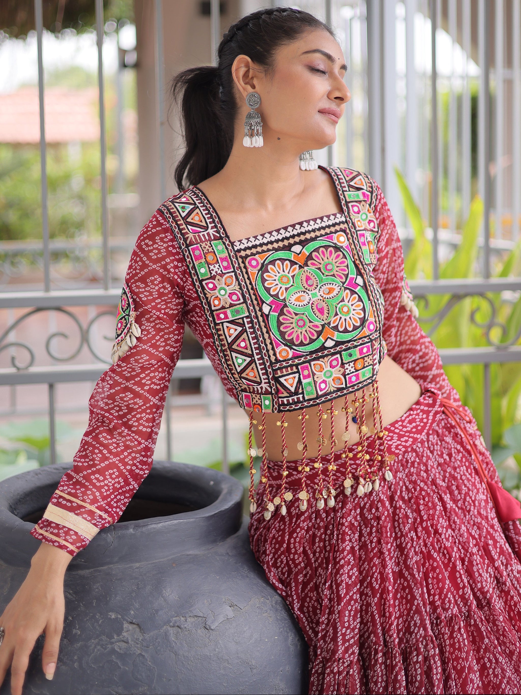 Awesome Maroon Georgette Navratri Special Lehenga Patch Work Choli